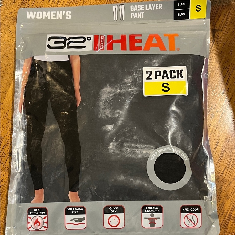 32 Degrees Women's Black Base Layer Pants 2 Pack
